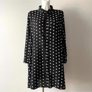 Eliane Rose Parisian Black White Polka Dot Button Shirt Dress Retro Preppy US 8